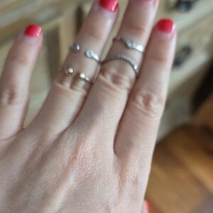 Delicate Silver Sterling Stackable Rings - Pink Accent